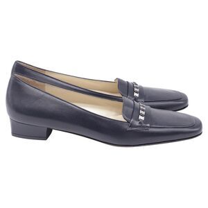 Salvatore Ferragamo Square-Toe Loafers in Navy Blue Leather
